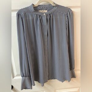 LOFT Navy and White Striped Blouse